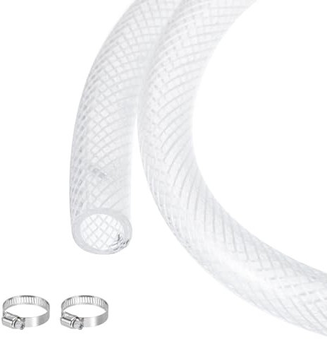 sourcing map Braided Clear PVC Vinyl Tubing 12.7mm x 15.9mm 5ft PVC Tube High Pressure Water Hose for Industrial Tubing, Pump, 1/2 ID 5/8 OD,with Clamps