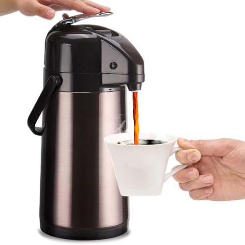ParaCity Upgraded Airpot Coffee Carafe with Double Pump 2.5L 316 Insulated Stainless Steel Coffee Thermal Jug for Hot/Cold Drinks with Lazy Susan Base