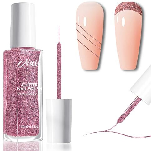 Liner Gel Nagellack - Painting Gel Nagellack Nail Art für Nageldesign, Schnell Trocknend, Kein UV/LED Licht Erforderlich, Dünner Pinsel für Swirl, French Tip Maniküre & Salon Home, 10ml (Rosa Glitzer)