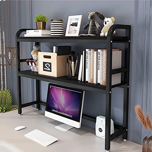 Adjustable 2 Desktop Bookcase for Computer Desk Wood and Metal Storage Display Shelf with Multipurpose Countertop Hutch Ideal for Office Decor (Color Options Available)