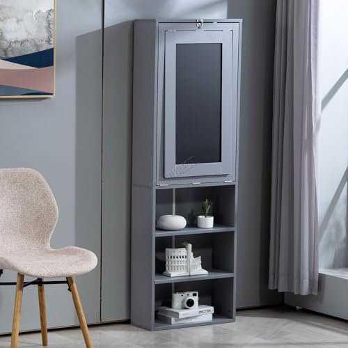 WestWood Pull-Down Convertible Computer Work Table Office Desk Foldable Computer Study Table Blackboard Bookshelf Adjustable Shelves 9 Open Compartments L-Shape Office Desk Storage Shelf Grey