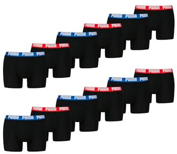 PUMA Boxer Boxershorts Men Herren Everyday Unterhose Unterwäsche 12er Pack, Farbe:Black/Blue/Red, Bekleidungsgröße:M