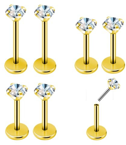 Lusofie 6 Stück Nasen Piercing Stecker Gewindeloses 20g Lippenpiercing Medusa Labret Push In Piercing Bioflex Flache Helix Ohr Tragus Piercings Schmuck Edelstahl Für Männer Und Frauen（Gold）
