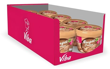Viba Nougat Creme Royal Palmölfrei, 8 x 375 g (3 kg) – Helle Haselnuss-Nougat Creme mit Kakaobutter & Bourbon-Vanille – Vorratspack