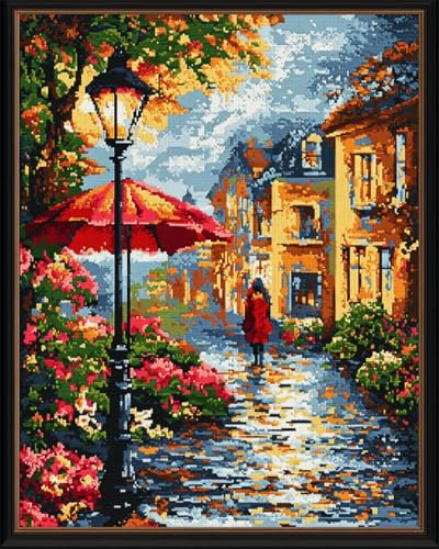 Diy Knüpfteppich Knüpfpackungen Für Kissen Mit Straßenszenen. Bunte Blumen. Knüpfpackungen Für Anfänger，Senioren Und Heimwerker. Knüpfpackungen Zum Selbermachen Von Knüpfpackungen Für Tep 100x140cm