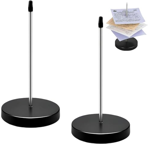 2 Stück Zettelspießer,Quittungshalter Zettelspießer,Edelstahl Zettelspießer,Zettelspießer Memo Halter,Kassenbon Halter Mit Runde Basis,Für Kassenbon Kassenzettel Aufbewahrung Bars Büros (Schwarz)