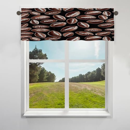 Cortina de cenefa para ventana, diseño de fútbol americano, con bolsillo para barra, para cocina, sala de estar, dormitorio, 30,4 x 106,6 cm