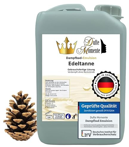 Dufte Momente | Dampfbad Emulsion 3 Liter Edeltanne | geprüfte Qualität | mit naturreinen und natürlichen ätherischen Ölen | gebrauchsfertig | vegan und ohne Tierversuche
