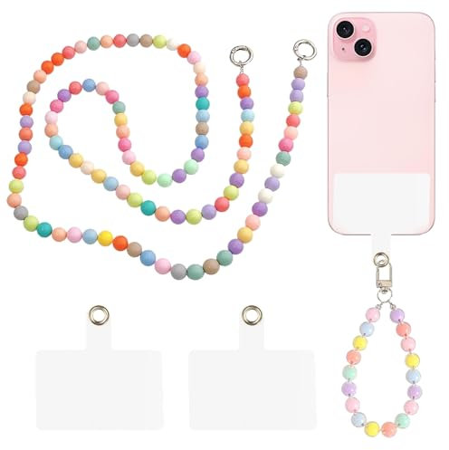 MXYZQDE 2 Teiliges Set Handykette Perlen, Handykette Bunt, Handykette Kurz Zum Umhängen Universelle Verwendung für Smartphone Perlenschmuck Handy Kette Praktisch Praktisch und Komfortabel