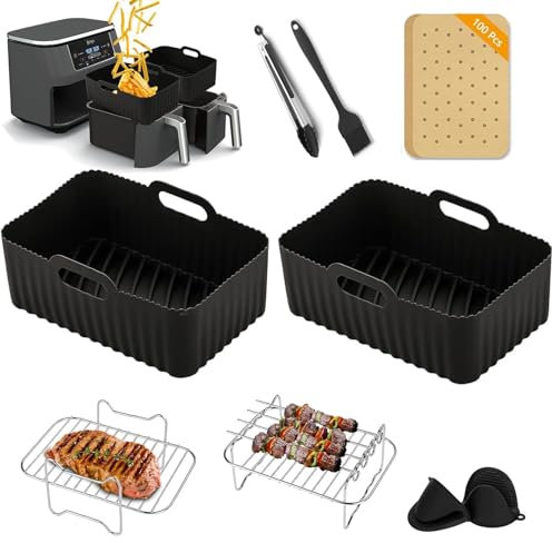 Moule Silicone Air Fryer pour Ninja Accessoires Air Fryer Foodi Max Dual Zone AF400EU AF300EU Moule Air Fryer pour Double Stack SL400EU 7,6-.9.5 L Plat Pour Air Fryer Ninja 13Pcs
