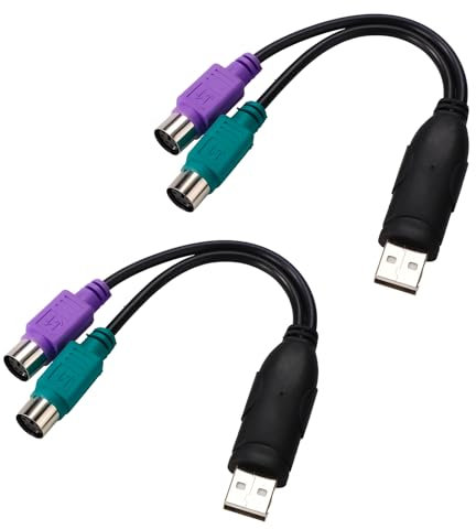 BTFO 2pz Adattatore da PS2 a USB, Lunghezza 18,9cm Adattatore Convertitore da Tastiera e Mouse PS/2 a USB (Porte Viola e Verde)