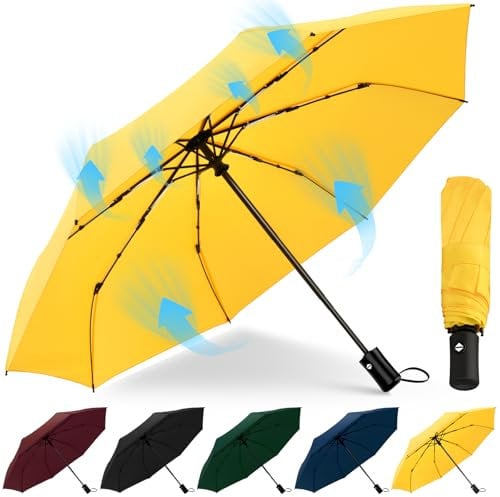 HEXSOLID Regenschirm Sturmfest Automatik Regenschirm Groß mit 8 Rippen 106 cm/117cm Reise Windsicher Schirm Wasserdicht Umbrella Faltbar Kompakte Taschenschirm für Herren und Damen