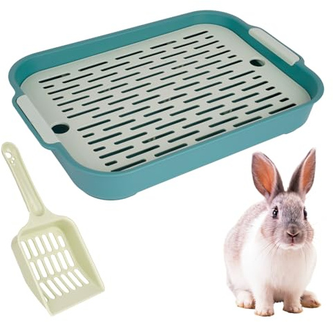 Kaninchen Zubehör, Hasentoilette, Kaninchentoilette mit Schaufel, Kaninchen Toilette, Katzentoilette, Doppelschicht Gitterrost Ecke Klo für Hasen Hamster Meerschweinchen Kleintier (Grün)