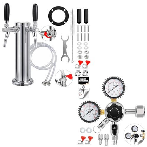 ERSINIAN Nouvelle Tour de fût à Double Robinet réglable avec Kits de pièces de fût, régulateur de CO2 et régulateur de fût de bière
