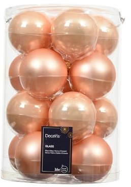 Kaemingk Weihnachtskugeln Glas 8cm 16 Stück - matt & glänzend - Große Christbaumkugeln Weihnachtsbaumkugeln für Weihnachten - Christbaumschmuck & Weihnachtsbaumschmuck - Pfirsich Perle