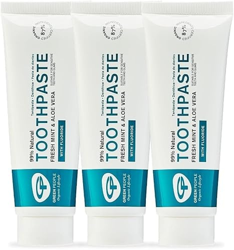Green People Fresh Mint Toothpaste with Fluoride Bundle, 3x75ml | Certified Organic Ingredients, Cruelty-Free, SLS-Free and Vegan, Key Plant Actives: Peppermint Oil