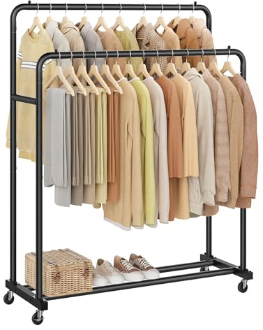 SONGMICS Perchero para Ropa con Ruedas, Burro Ropa Móvil, 2 Ruedas con Freno, para Dormitorio, Carga de 90 kg, 46,5 x 110 x 155,5 cm, Negro Tinta HSR017BH01