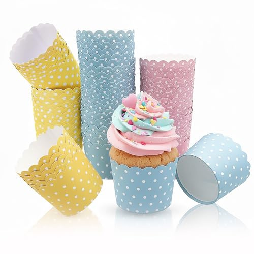Muffinförmchen Papier 150 Stück Cupcake Förmchen Backzubehör - Muffin Förmchen Eisbecher Pappe für Geburtstag, Hochzeit, Dessert-Party (Farbige Punkte Design)