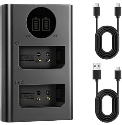 LP-E10 Battery Charger for Canon Camera - EOS 2000D 4000D 1300D | Fast Dual Slot USB C/Micro Port Compatible with Car/Power Bank/Laptop Charging