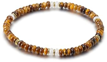 Jovivi Bracelet Oeil de Tigre Pierre Naturelle Femme 4mm Perle Plate de Oeil deTigre Bijoux Bracelet Porte Bonheur Protection Courage Cadeau pour Femme Fille Amitié Maman Anniversaire