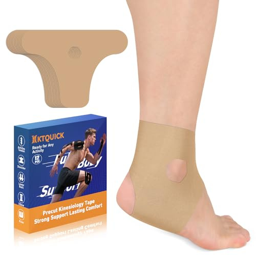 KTQUICK PreCut Kinesiology Tape for Ankle,12PCS,Latex-Free Strong Adhesion | High Elastic,Breathable Waterproof,Prevents Sprain,Eases Sports Muscle Soreness,Perfect for Fitness Lovers and Casual Runners