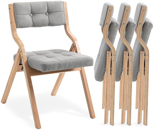 Villeston Klappstuhl mit Polster, 4er Pack, Grau | Tragbarer und Bereits montierter Klapp-Essstuhl für Gäste, Küche, Büro, Hochzeit und Party