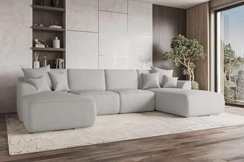 99rooms Gusto Wohnlandschaft Polsterecke Couchgarnitur Strukturstoff Neve Hellgrau mit Schlaffunktion