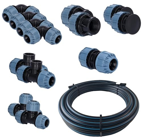STEMAX-Wassertechnik PE Rohr Set für Bewässerung - Rohrsystem mit Klemmkupplungen (Premium S - 25mm)