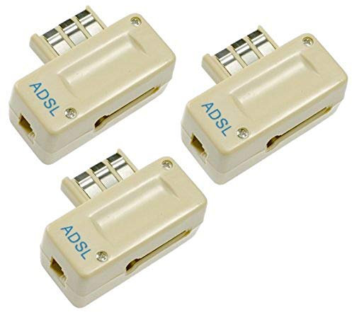 Hama Lot de 3 filtres ADSL permettant la connection d'un modem ADSL et d'un téléphone sur la même prise murale PTT et le filtrage de fréquences pour éviter toute perturbation de la conversation téléphonique quand la connexion Internet est active.