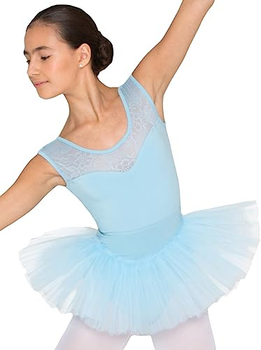 tanzmuster Ballettrock Mädchen Tutu - Pia - DREI Lagen Tüll weicher, Baumwollbund - Ballett Tuturock für Kinder in hellblau, Größe:164/170