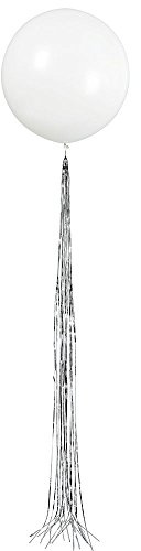 Elegant White Latex Balloon with Silver Tassel (60cm) 1 Piece - Premium Quality for Weddings, Birthdays & Events
