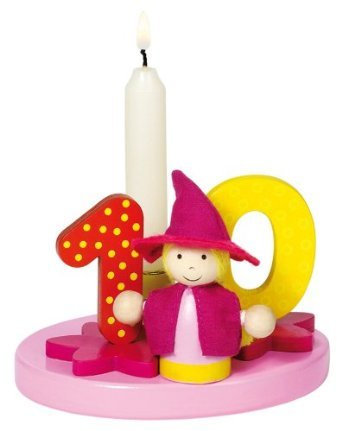 holzzwerge Goki Geburtstagskranz mit Zahlen 1-9+0 mit 10 Kerzen für Mädchen (weiß)