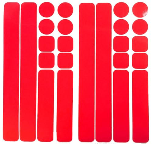UvV 24 Stück Reflektoren selbstklebend Kinderwagen Fahrrad Helm Gehhilfe Rollator Aufkleber Leuchtfolie (rot)