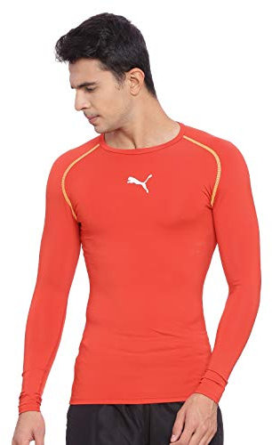 Puma men's Compression T shirt Long sleeved football body wear, Men, T-Shirt, T-shirt TB Long Sleeve Tee, Puma Red