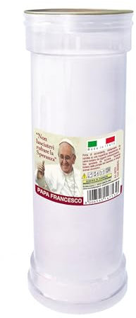 Gedenkkerze Papst Franziskus - Modell P50 - Weiß - Brenndauer 55 Stunden - Durchmesser 6,3 cm Höhe 18 cm - Cereria Di Giorgio