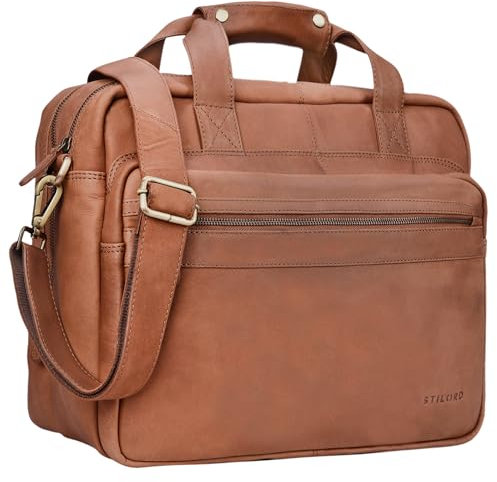STILORD 'Adventure' Lehrertasche Herren Damen Aktentasche Office Büro Schulter- oder Umhängetasche Businesstasche für Laptop Leder, Farbe:sattel - braun