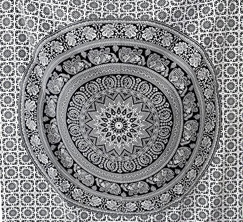 Popular Handicrafts Wandbehang für Schlafzimmer, Hippie-Mandala, Bohemian-Wandteppich, Blumendesign, indisches magisches Denken, Wandteppich, Wohnheim-Dekor, 140 x 152 cm, Schwarz und Weiß