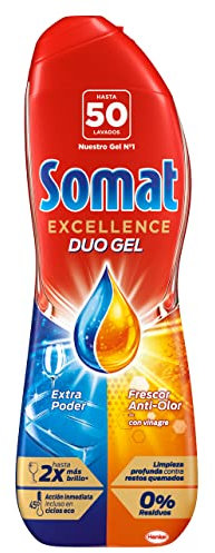 Somat Excellence Gel Frescor Anti-Olor (50 lavados), detergente lavavajillas desengrasante, lavavajilla líquido automático en botella, jabón para platos con vinagre antiolor