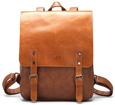 LXY Sac à dos vintage en cuir végétalien pour ordinateur portable pour homme et femme, marron, Fit a 14-inch Laptop