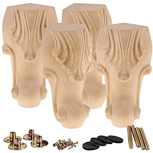 La Vane 15cm Europäische handgeschnitzt Massivholz Möbelfüße 4 Stück | Klassisch Naturholz Geschnitzte, 100kg/Fuß. Für Sofa Bett Schrank Couchtisch. Inkl. Reservezubehör. Für erfahrene Heimwerker