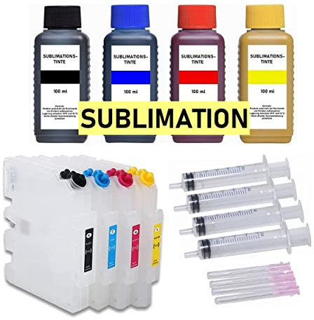 Inkpro Wiederbefüllbare Tintenpatronen GC-21 MIT Auto-Reset-Chips + 400 ml Sublimationstinte Black Cyan Magenta Yellow kompatibel mit Ricoh Gelsprinter Aficio GX 2500 3000 3050 5050 7000