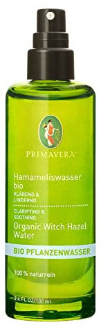PRIMAVERA Pflanzenwasser Hamameliswasser bio 2 x 100 ml - naturreine Pflanzenkraft – Glasflasche – Hydrolat, Körperspray, Aromatherapie – vitalisierend, erdend - vegan