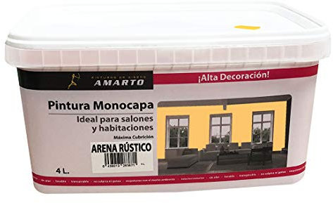 Amarto Pintura Monocapa en cubetas, para decoracion de interiores y exteriores de yeso, cemento, escayola, etc. … (4L, ARENA RÚSTICO)