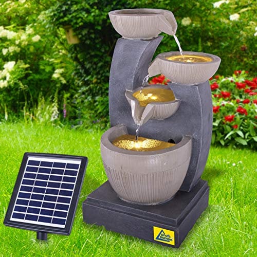 Solar Gartenbrunnen Brunnen Solarbrunnen FENG-Shui Zierbrunnen Wasserfall Gartenleuchte Teichpumpe für Terrasse, Balkon, mit Pumpen, mit Liion-Akku & Led-Licht