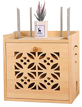 PPGE Home Holz Router Regal, WLAN Router Aufbewahrungsboxen Holz, WiFi Box Wand, Kabel Verstecken Box, Router Dekorative Box, Schreibtisch Kabelmanagement Box, Wood WiFi Router Storage Box B