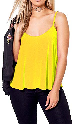 Plain Strappy Cami Vest Top Swing and Flowy Women's Sleeveless Loose Fit Camisole Tank Top Scoop Neck Yellow-16-18