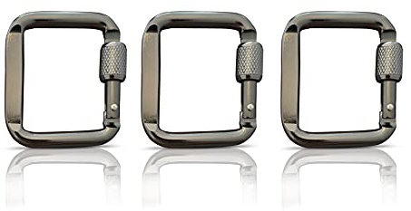 Holesto® Viereckige Karabiner 3er Set - Mini Karabiner - Karabiner Schlüsselanhänger - Schraubkarabiner - Karabinerhaken klein - Karabiner Schwarz - Karabiner Set - Carabiner (Silber 5x4,5 cm)