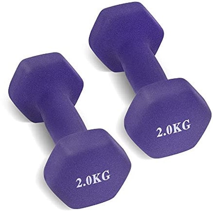 wuuhoo® Fitness Kurzhantel Set Jackie, Neopren Beschichtung, Hexagon Form, kleine Hanteln 2 x 1kg, 2 x 2kg, 2 x 3kg, 2 x 4kg, für Gym, Krafttraining, Indoor, Aerobic, Pilates, Outdoor Lila 2 x 2 kg