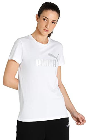 PUMA Damen ESS+ Metallic Logo Tee T-Shirt, Weiß, M