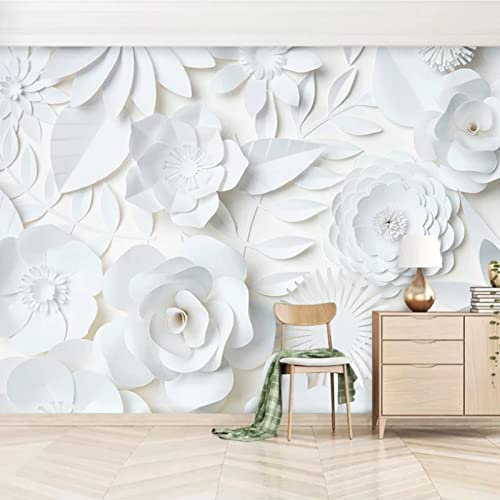 fsdgdf Papier peint intissé Fleurs blanches stéréoscopiques 3D modernes Décoration Murale Poster Tableaux Muraux Tapisserie Photo Trompe l'oeil Salon Chambre art mural Taille personnalisée
